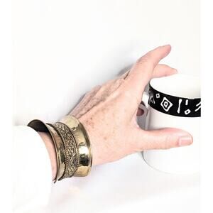 Vintage Brass Cuff Bracelet with Woven Design Vintage, Boho, Statement, Handmade